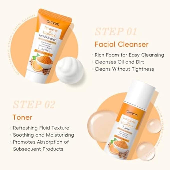 QUIYUM TURMERIC VITAMIN C SKIN CARE SET,5 PIECE GENTLE SKIN - TURMERIC CLEANSER,TONER,SERUM,EYE CREAM,MOISTURIZER,TO CLEANSES, SOOTHING, HYDRATING SKIN, SKIN CARE SET FOR ALL SKIN TYPE - Image 4